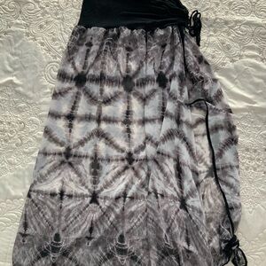 Vinga Sheer Tie-Dye Wrap Skirt Medium Asymmetrical Black Gray
